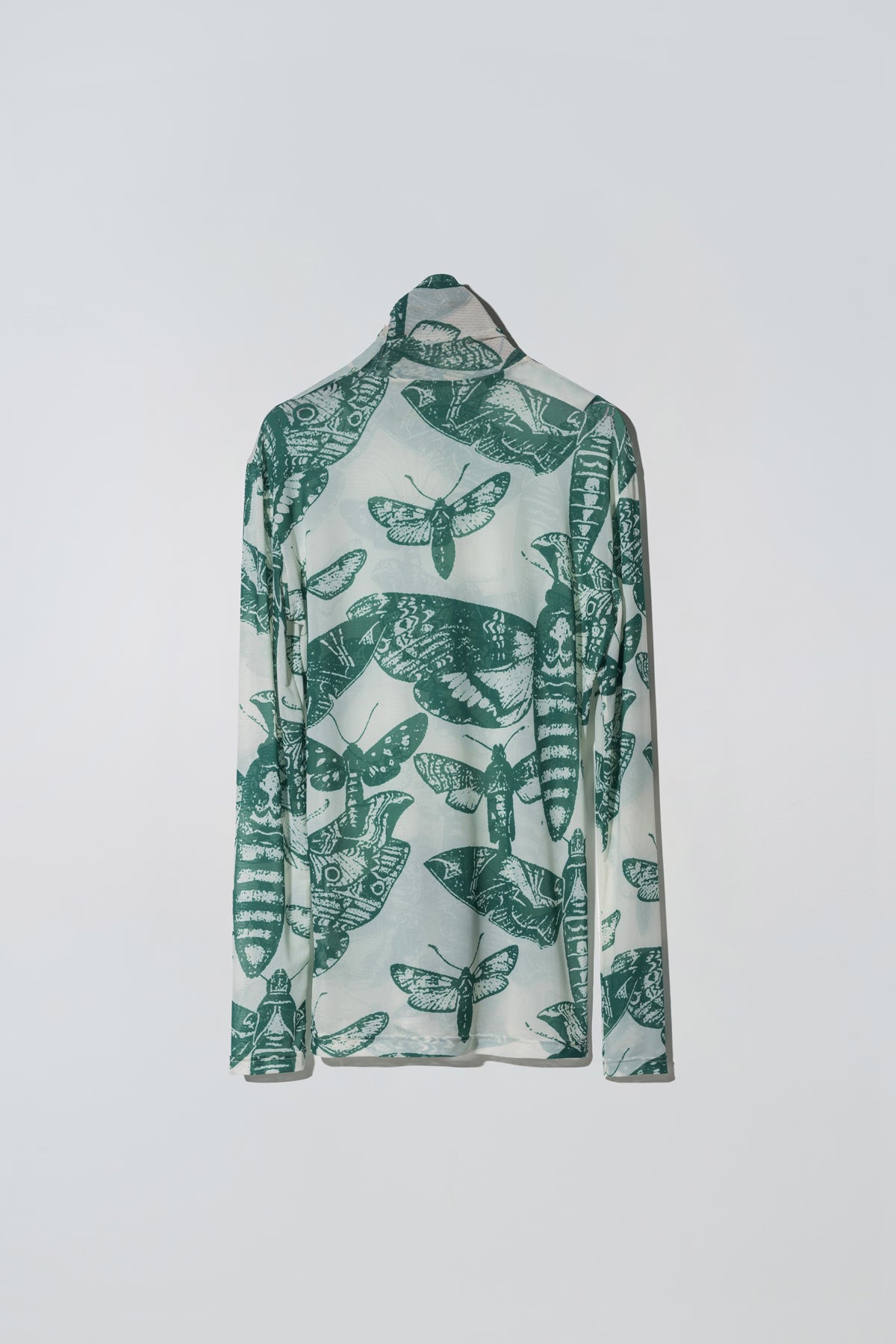 Animosity Mesh Turtleneck in Rotten Butterflies Print Green