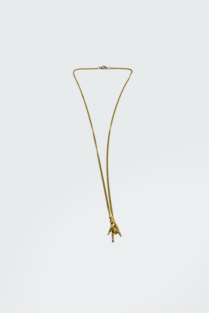 Dirty Pineapple EmojiHands pendant necklace gold I love U figure