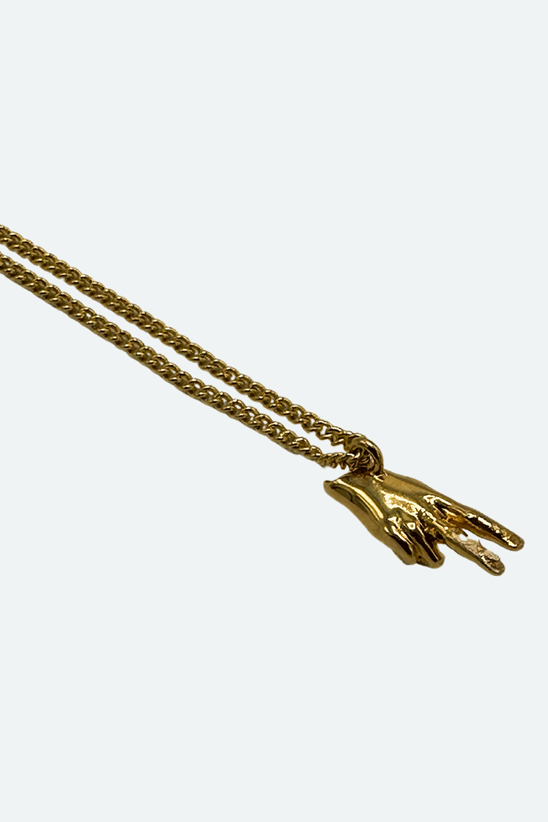 Dirty Pineapple EmojiHands pendant necklace gold Peace figure close up