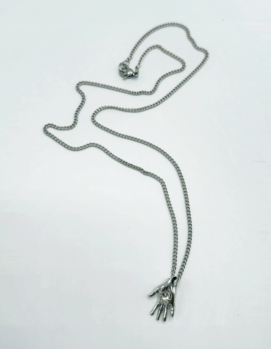 Dirty Pineapple EmojiHands pendant necklace silver Waving figure