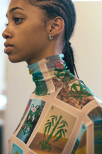 Dirty Pineapple Mahjong flowers printed long-sleeved turtleneck top.