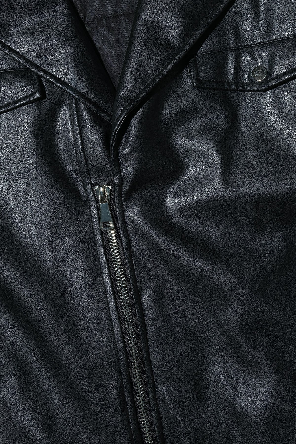 Close up of Dirty Pineapple leather biker jacket fabric
