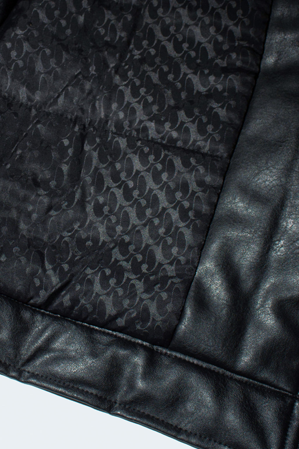 Close up of Dirty Pineapple leather biker jacket pattern lining over white background