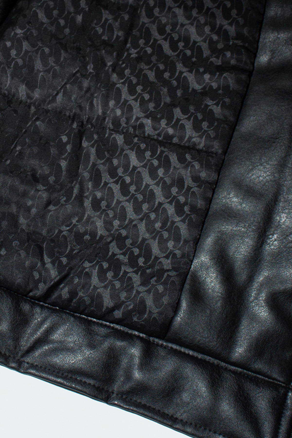 Close up of Dirty Pineapple leather biker jacket pattern lining over white background