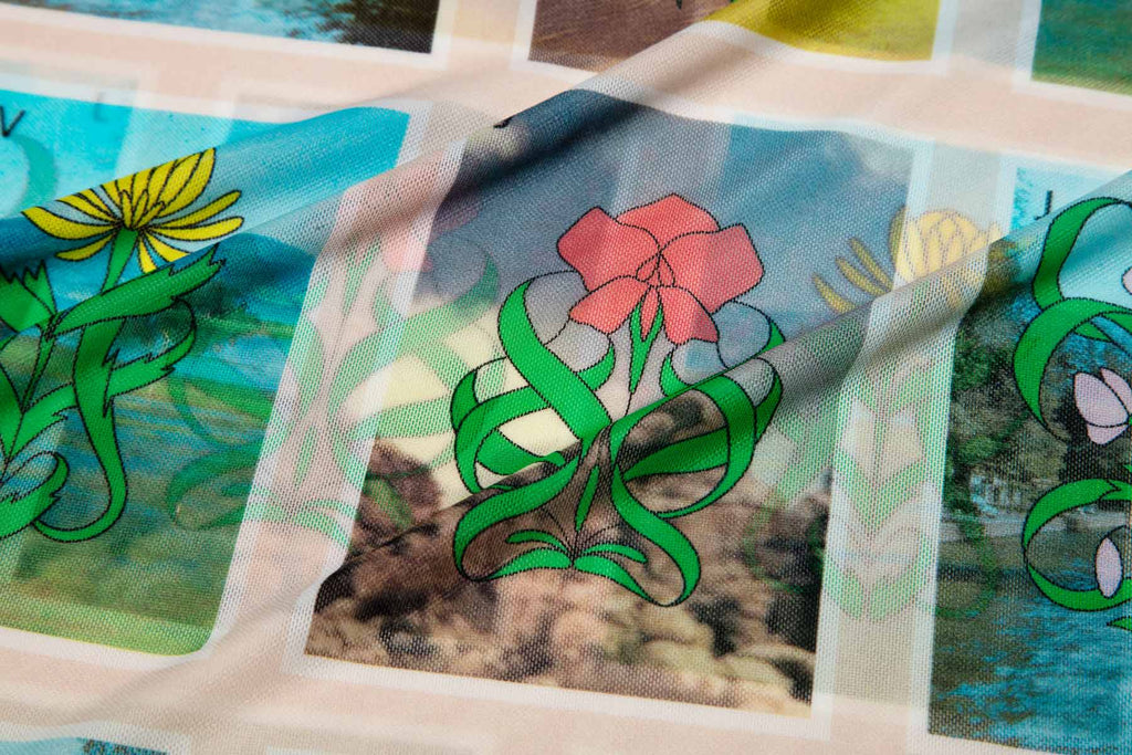 Dirty Pineapple Mahjong flowers printed long-sleeved turtleneck top.