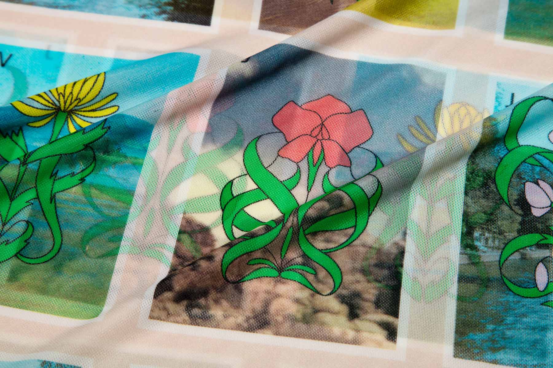 Dirty Pineapple Mahjong flowers printed long-sleeved turtleneck top.