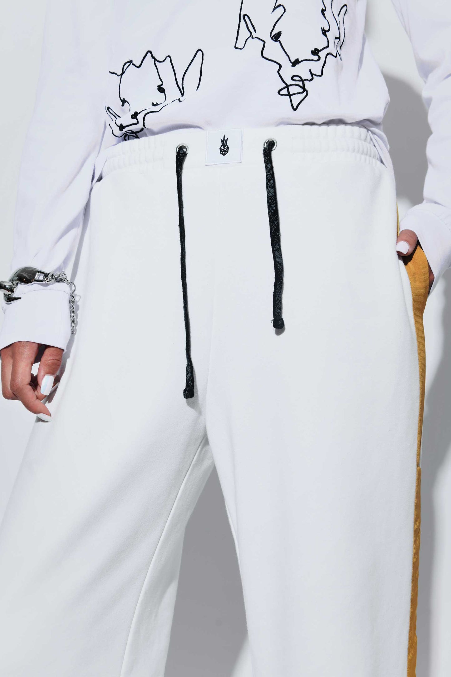 Mustard Yellow Stripe PJ Sweatpants White