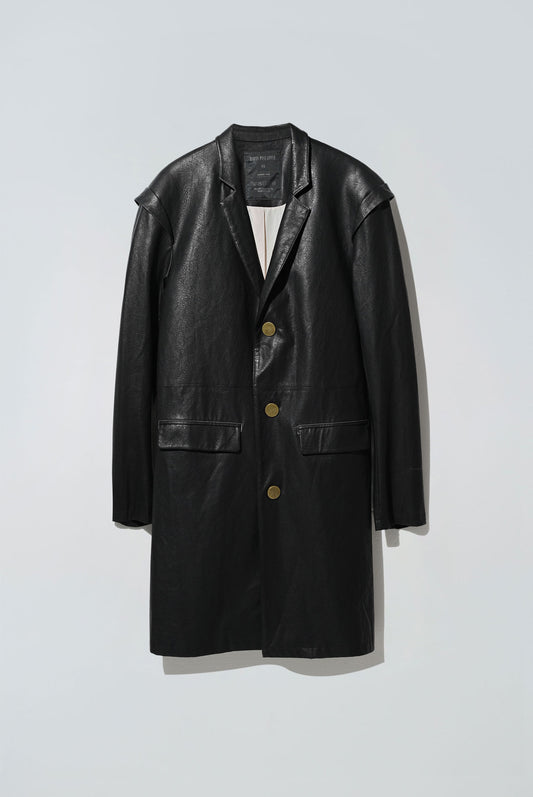 Mule Leather Coat Vintage Black