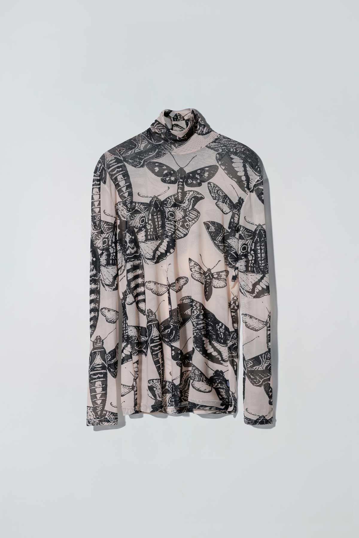 Animosity Mesh Turtleneck in Rotten Butterflies Print Black